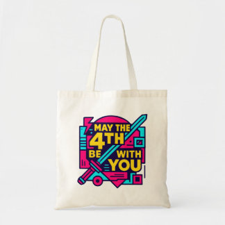 Microstock Metadaten Titel: Retro Neon May the 4th Tragetasche