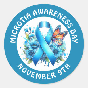 Microtia Blaues Bewusstseins-Tag-Band und Schmette Runder Aufkleber