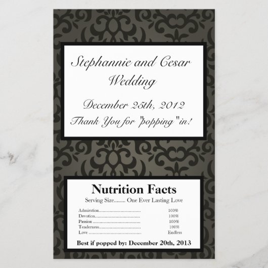 Microwave Popcorn Wrapper Black and Grau Damask Flyer (Vorne)