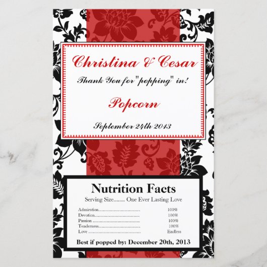 Microwave Popcorn Wrapper Black Blüh Red Strip (Vorderseite)