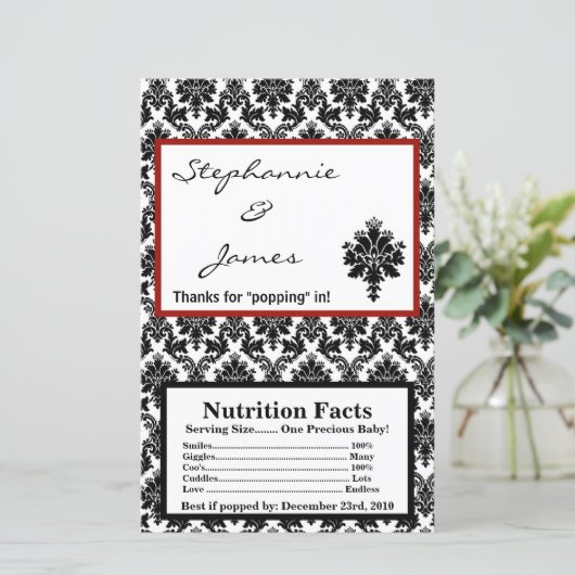 Microwave Popcorn Wrapper Black Red Damask (Stehend Vorderseite)