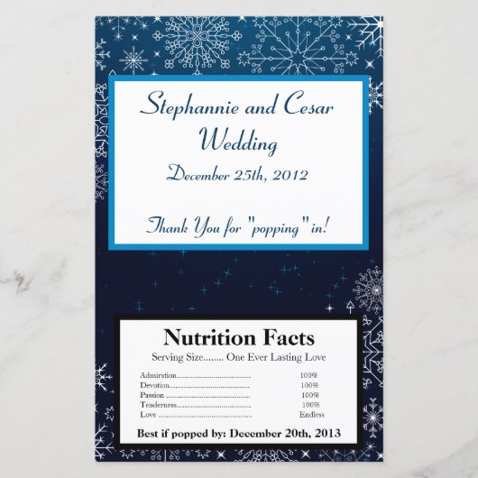 Microwave Popcorn Wrapper Blue Stars und Snowflake (Vorderseite)