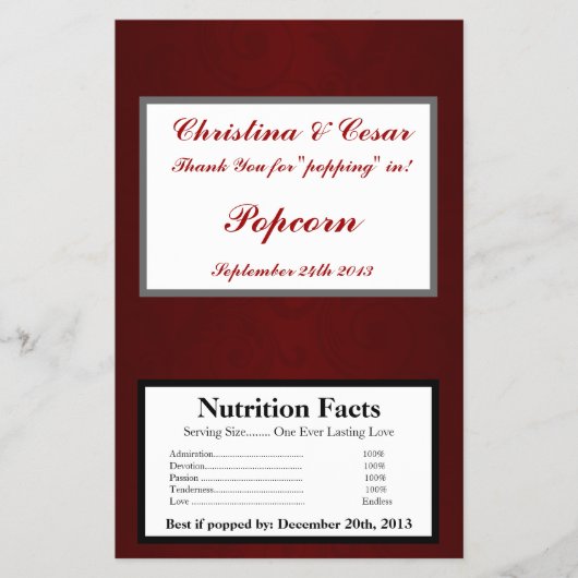 Microwave Popcorn Wrapper Dark Maroon Gray Wirbel Flyer (Vorne)