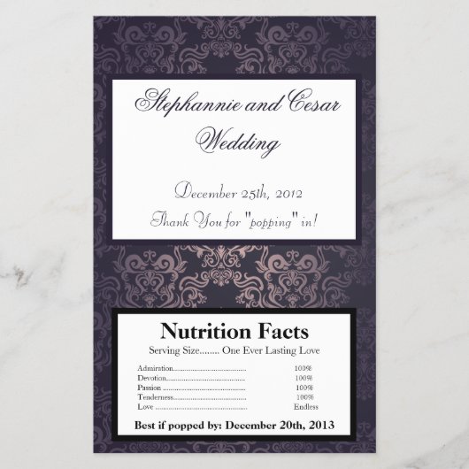 Microwave Popcorn Wrapper Deep Lila Damask Flyer (Vorne)