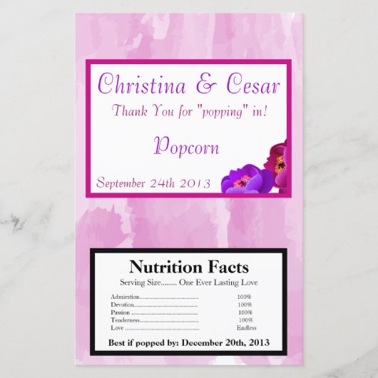 Microwave Popcorn Wrapper Lila/Pink Peony Blume (Vorderseite)