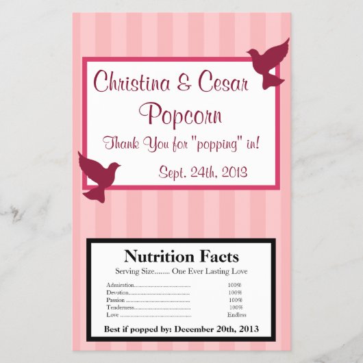 Microwave Popcorn Wrapper Love Birds Pink Stripes Flyer (Vorne)