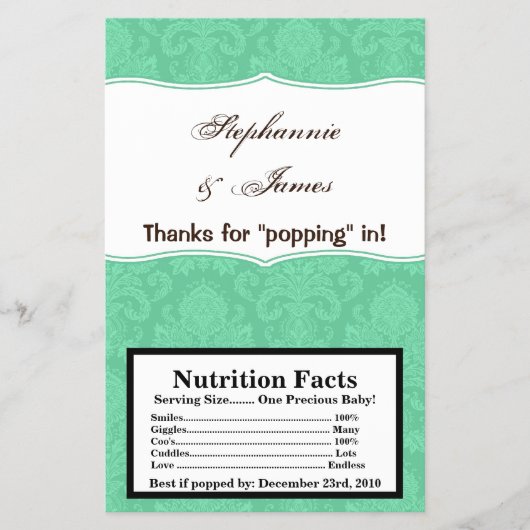 Microwave Popcorn Wrapper Minze White Damask Lace Flyer (Vorne)