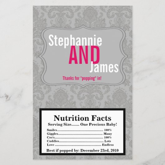 Microwave Popcorn Wrapper Modernes Grau Damask Spi Flyer (Vorne)