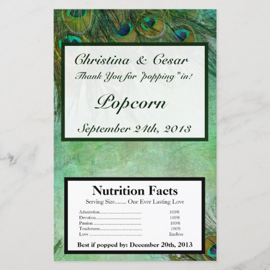 Microwave Popcorn Wrapper Peacock Green Feathers (Vorderseite)