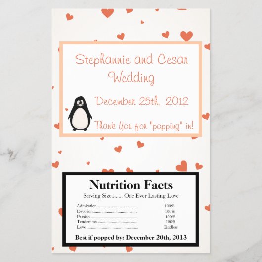 Microwave Popcorn Wrapper Pinguin Liebe/Herzrhythm Flyer (Vorne)