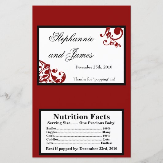 Microwave Popcorn Wrapper Red Floral Filigree (Vorderseite)