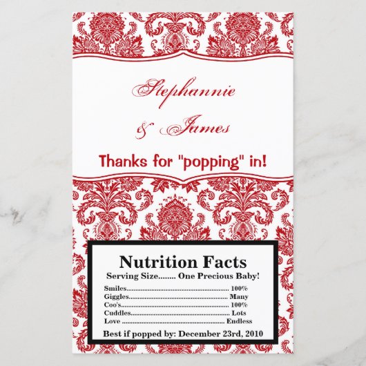 Microwave Popcorn Wrapper Red White Damask Lace (Vorderseite)