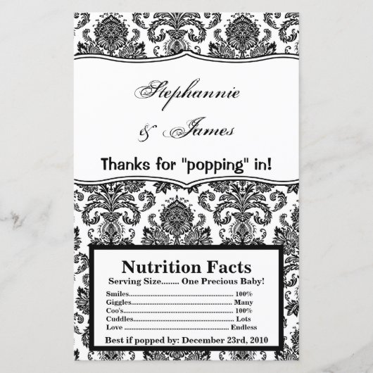 Microwave Popcorn Wrapper Schwarz-weiß Damask Lace (Vorderseite)