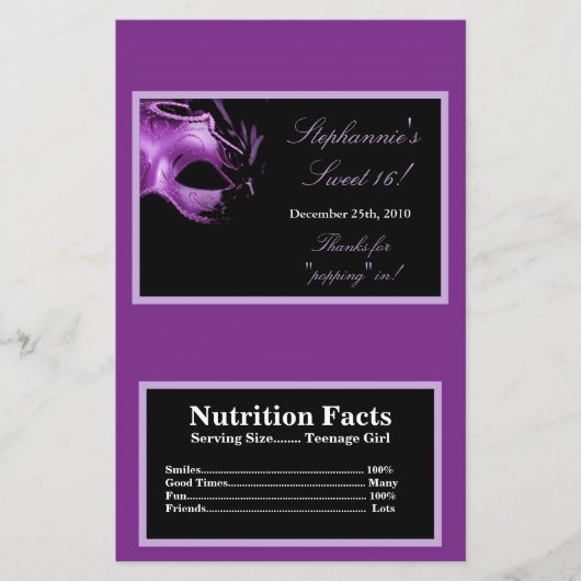 Microwave Popcorn Wrapper Sweet 16 Lila Lilac Flyer (Vorne)