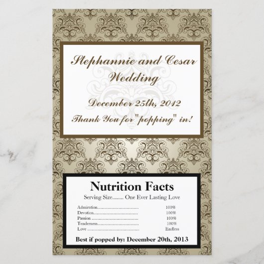 Microwave Popcorn Wrapper Tanish Brown Damask (Vorderseite)
