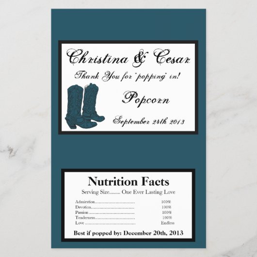 Microwave Popcorn Wrapper Western Blue Cowboy Boot Flyer (Vorne)