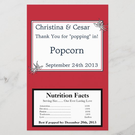 Microwave Popcorn Wrapper White Dove Red Blue BG R Flyer (Vorne)