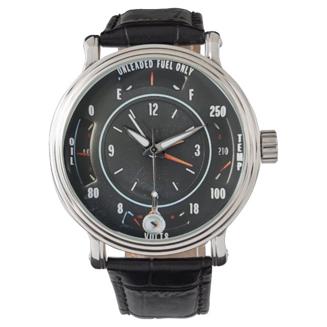 Mid 1970s Classic Car Clock With Gauges Armbanduhr (Vorderseite)