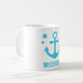 Mid Blue Anchor Nautical Clipart & Stars Kaffeetasse (Vorderseite Links)