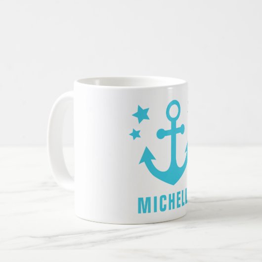 Mid Blue Anchor Nautical Clipart & Stars Kaffeetasse (Vorderseite Links)