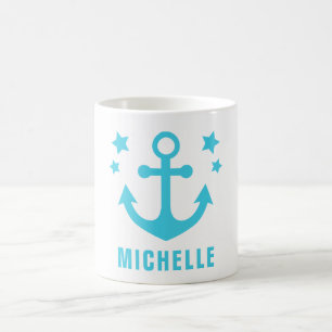 Mid Blue Anchor Nautical Clipart & Stars Kaffeetasse