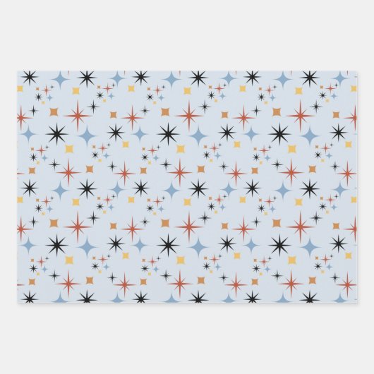 Mid Centry Moderner 50er Sternexplosion Atomzeitmu Geschenkpapier Set (Vorderseite 2)