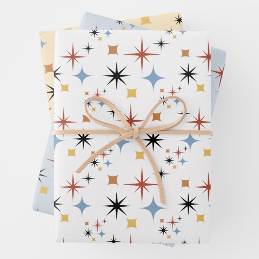 Mid Centry Moderner 50er Sternexplosion Atomzeitmu Geschenkpapier Set (Beispiel)