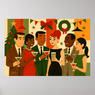 Mid Century 60er Weihnachtsbüro-Cocktailparty Poster