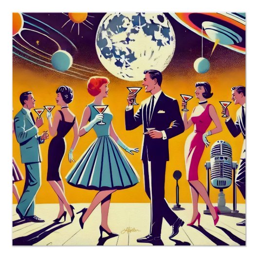 Mid Century 60s Space Age Cocktail Party Poster (Vorderseite)