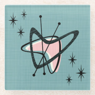 Mid-Century-Atom-Boomerangs und Sternenexplosionen Glasuntersetzer