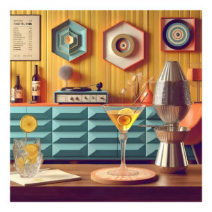 Mid-Century-Atom-Retro-Futuristischer-Partyraum Fotodruck