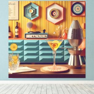 Mid-Century-Atom-Retro-Futuristischer-Partyraum Leinwanddruck