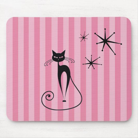 Mid-Century Atomic Black Cat Mousepad (Vorne)