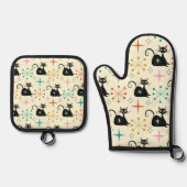 Mid Century Atomic Cat with Starbursts Ofenhandschuh & Topflappen-Set (Vorderseite)