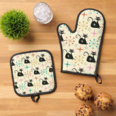 Mid Century Atomic Cat with Starbursts  Ofenhandschuh & Topflappen-Set (Oben Unten)