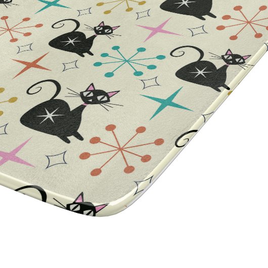 Mid Century Atomic Cat with Starbursts  Schneidebrett (Ecke)