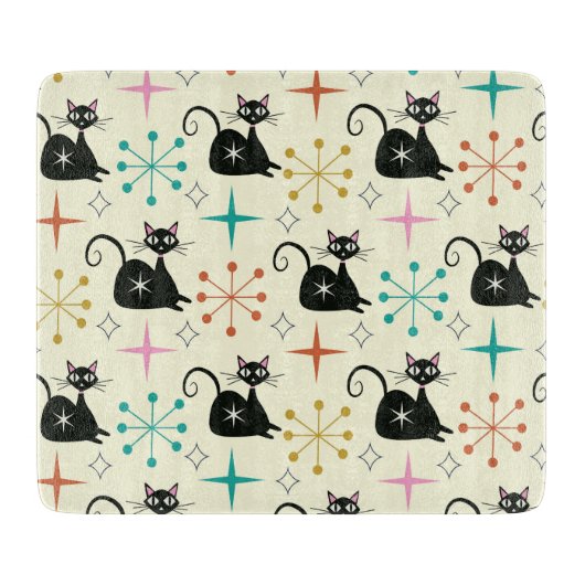 Mid Century Atomic Cat with Starbursts Schneidebrett (Vorderseite)