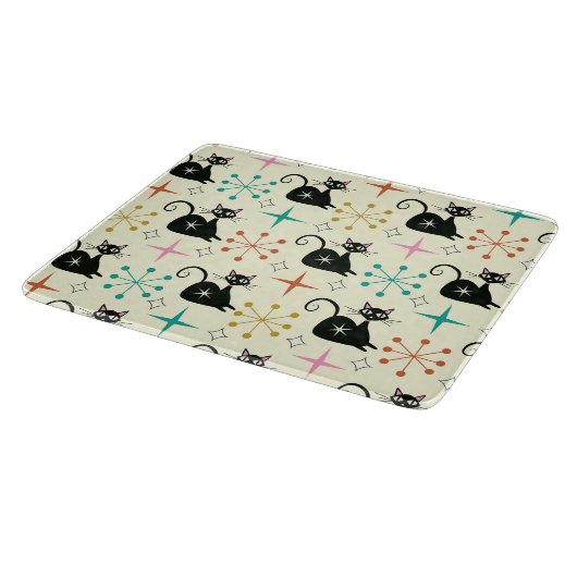 Mid Century Atomic Cat with Starbursts  Schneidebrett (Ecke)