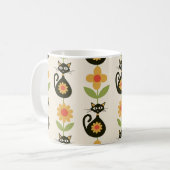 Mid Century Atomic Cats with Retro Orange flowers  Kaffeetasse (Vorderseite Links)