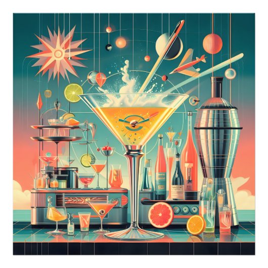 Mid Century Atomic Futuristic Citrus Martini Bar Fotodruck (Vorne)