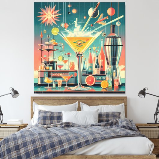 Mid Century Atomic Futuristic Citrus Martini Bar Leinwanddruck (Insitu (Schlafzimmer))