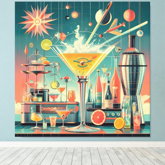 Mid Century Atomic Futuristic Citrus Martini Bar Leinwanddruck (Insitu (Holzboden))