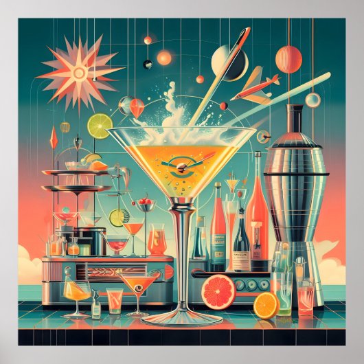 Mid Century Atomic Futuristic Citrus Martini Bar Poster (Vorne)