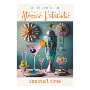 Mid Century Atomic Futuristische Cocktail-Zeit Fotodruck