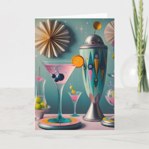 Mid Century Atomic Futuristische Cocktail-Zeit Karte
