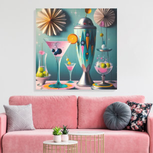 Mid Century Atomic Futuristische Cocktail-Zeit Leinwanddruck