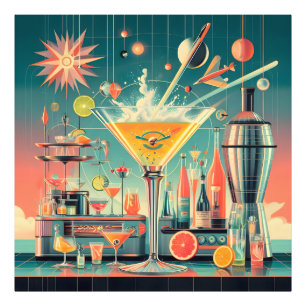 Mid Century Atomic Futuristische Zitrus Martini Ba Fotodruck