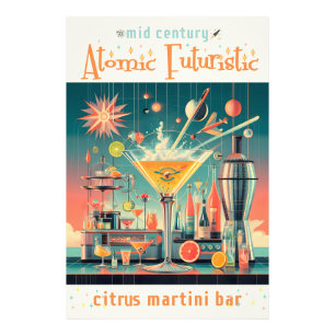 Mid-Century-Atomic-Futuristische-Zitrus-Martini-Ba Fotodruck