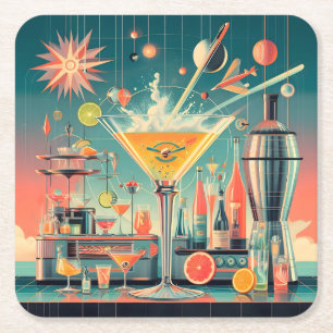 Mid-Century-Atomic-Futuristische-Zitrus-Martini-Ba Rechteckiger Pappuntersetzer