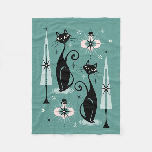 Mid Century Atomic Kitty Weihnachten ©studioxtine Fleecedecke (Vorderseite)